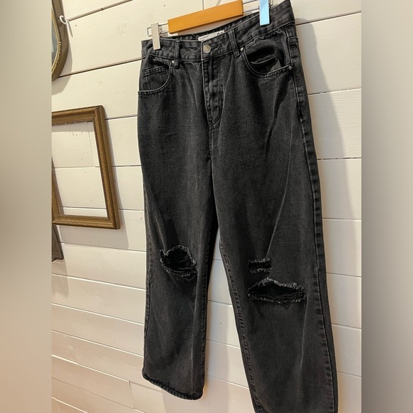 Refuge Wide Leg Distressed Black Jeans – Size 9 - Picture 6 of 7